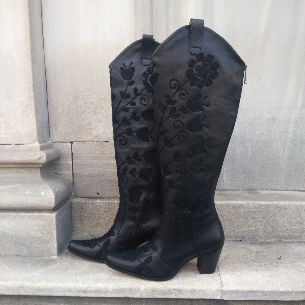 Black Embroidered Western Cowboy Boots, Custom Mad - Picture 2 of 6